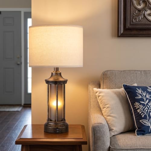 Seealle 24" Farmhouse Table Lamps for Living Room, Black Bedside Lamps - Image 3