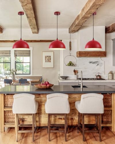 Industrial Pendant Light Fixtures,11.8" Red Dome Pendant Light Over Kitchen Island 3 Pack, Adjustable Vintage Ceiling Hanging Lamp for Bedroom Restaurant Bar Cafe Dining Room Sink - Image 6