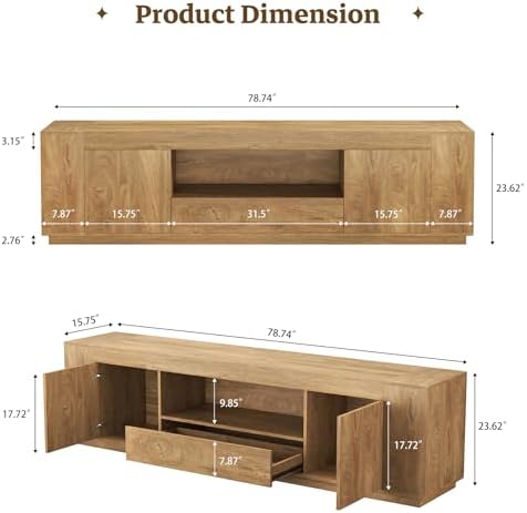 Epecoya Farmhouse TV Stands for Living Room 78.7-Inch, Natural Oak Brown - Image 2