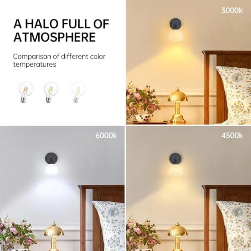 Shenmoyl Vintage Wall Sconce with White Tulip Glass Lampshade 180 Degree Adjustable Black Sconce Hradwired Modern Wall Lighting Fixture with Switch for Bedside Bedroom Doorway - Image 5