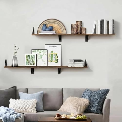 Forbena Rustic Floating Book Shelves for Wall Set of 3, 17 Inch Wood Wall Bookshelf for Bedroom, Wooden Wall Mounted Hanging Shelf for Office Living Room Bathroom Decor Pictures Books (Dark Brown) - Image 5