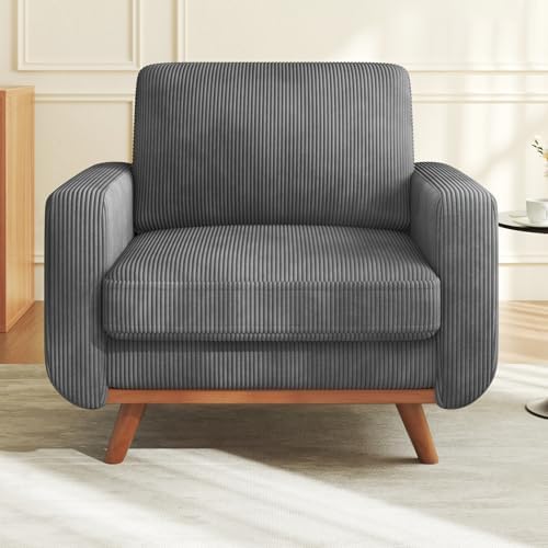 Vesgantti 38.5" Accent Chair Dark Gray, Comfy Corduroy Single Sofa Seat with Spring Cushion, Upholstered Armchair with Deep Seat, Reading Chair for Adults, Modern Sofa for Living Room, Bedroom by Vesgantti