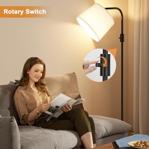Ambimall Fully Dimmable Floor Lamp with 9W LED Bulb, Standing Lamp for Living Room with Adjustable Head, Modern Tall Light with Rotary Switch for Office, Black and White - Image 6