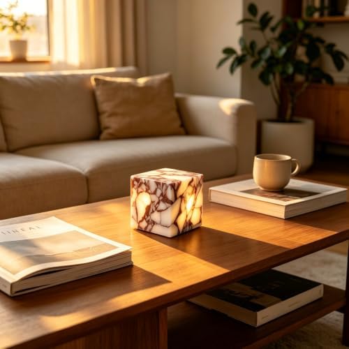Marble Lamp Luxury Stone Table Lamp Type-C Rechargeable Touch Night Light Small Bedside Lamp Cordless Ambient Light for Home Decor, Bedroom, Living Room & Office (Calacatta Purple) - Image 4