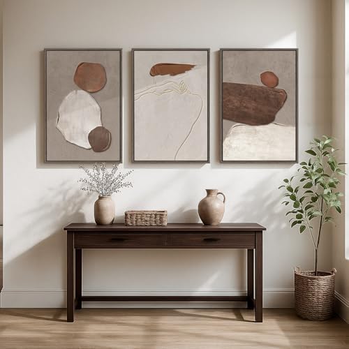 Large Framed Beige and Brown Neutral Abstract Wall Art, Set of 3, 20x30 In - Image 4