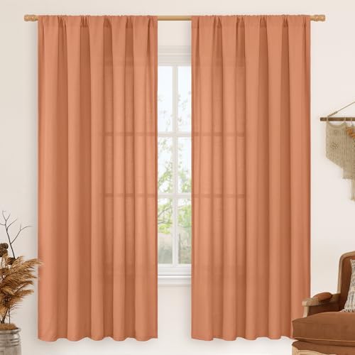 LAMIT Terracotta Linen Curtains 72 inches Long for Living Room 2 Panels by LAMIT