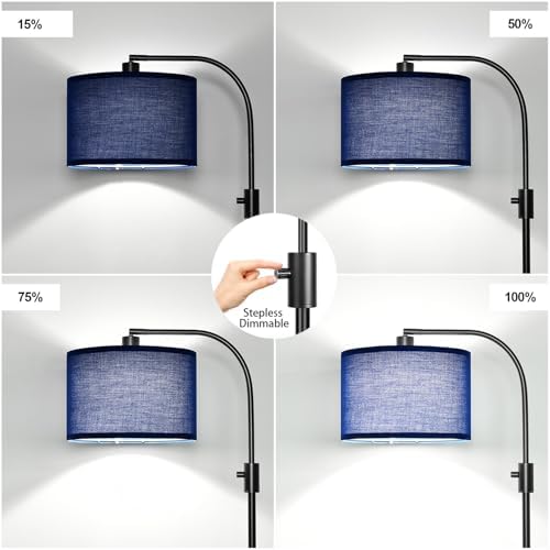 Nintiue Upgraded Modern Arc Dimmable Tall Standing Floor Lamp with Blue Shade, 1200 Lumens LED Bulb Included, for Living & Reading Room, Bedroom, Office & Nursery, Black - Image 3