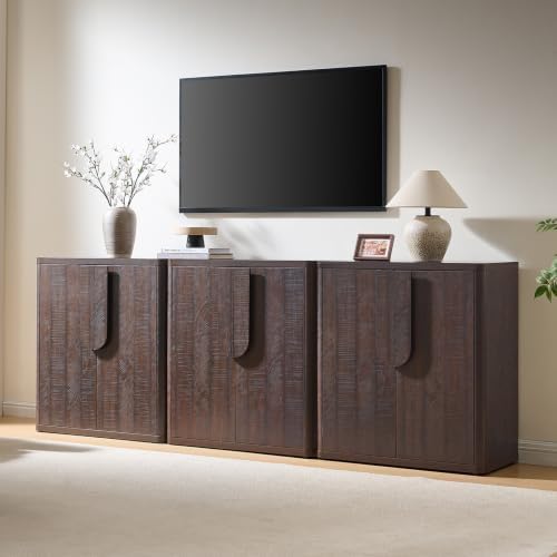 62.28'' Sideboard Buffet Cabinet W/Storage, Modern Accent Cabinets W/Curved Handles & Adjustable Shelves, 4 Doors Coffee Bar Buffet Table Credenza for Living Room Kitchen Hallway,Brown - Image 2