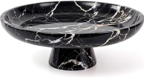 Natural Nero Marquina Marble Fruit Bowl with Pedestal, 9.8" Bowl,Black by BekPooQ