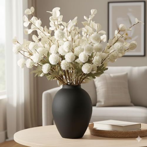 SilkSerenade Large Black Matte Flower Vase for Bedroom Kitchen Living Room Table, Contemporary Farmhouse Decorative Ella Flowers Iron Vases, Rustic Tall Earthy Wabi Sabi Modern Centerpieces Home Decor - Image 6