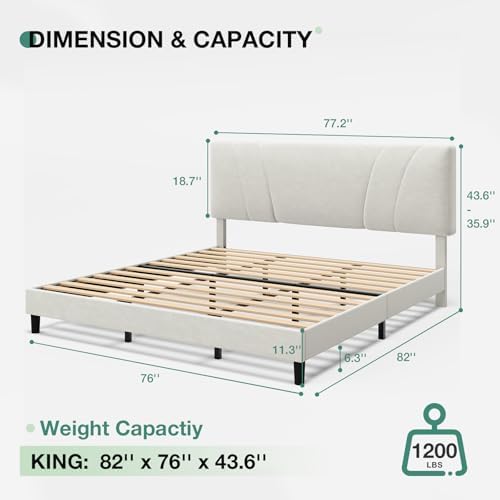 Novilla King Bed Frame and Headboard, King Bed Frame, Velvet Upholstered Bed Frames, No Box Spring Needed, Heavy Duty Feet, Easy Assembly, White Velvet - Image 2