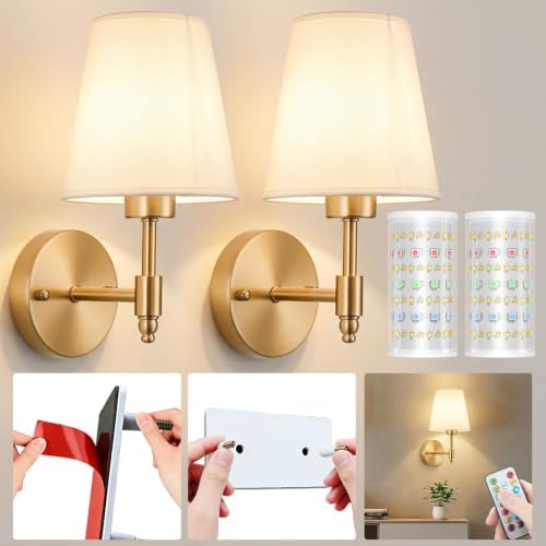 Nekhung Battery Operated Wall Sconce, Peel and Stick Sconces Set of 2 by Nekhung