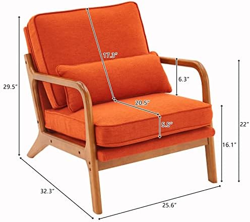 Bonnlo Burnt Orange Accent Chairs Set of 2, Upholstered Mid Century Modern Lounge Chairs Reading Chairs Side Sitting Chair Solid Wood Farmhouse Armchairs for Living Room, Bedroom, Guest Room - Image 2