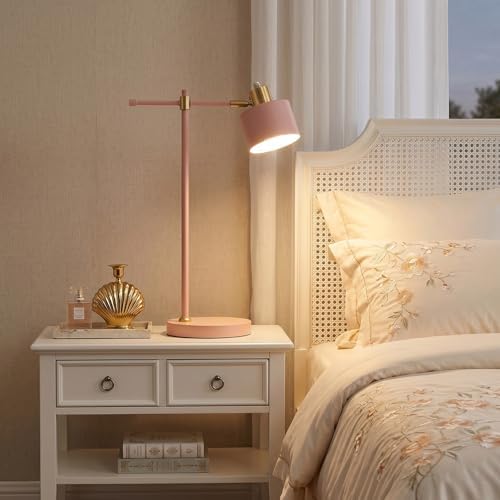OYEARS 22.2" Modern Desk Lamp, Metal Table Lamp with LED Bulb, Adjustable Reading Lamps for Living Room, Mid Century Task Lamp for Home Office, Industrial Bedside Lamps with Solid Base, Pink - Image 4