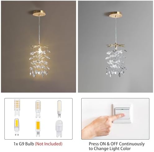 YUYI 8.3" Crystal Pendant Light for Kitchen Island, Modern Gold Tree Branch Chandelier, Luxury Round K9 Crystal Raindrop Pendant Light Fixture for Dining Room, Living Room, Bedroom, Foyer, Entryway - Image 5