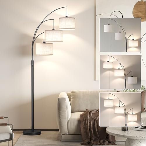 SUNMORY 3 Lights Floor Lamp for Living Room, 78" Tall Standing Lamp with Hanging Drum Shade, Modern Arc Floor Lamps with Heavy Base, Mid Century Arched Tree Floor Lamp for Bedroom, Office, Corner by SUNMORY