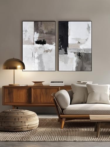 SAFERRYHOME Neutral Abstract Grey and Black Wall Art Set of 2, 24"x36"x2 - Image 3