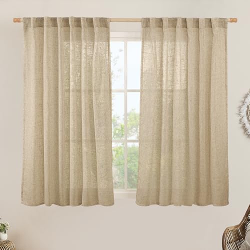LAMIT Brown Sheer Linen Curtains 45 Inches Long 2 Panels, 52 x 45 Inch by LAMIT