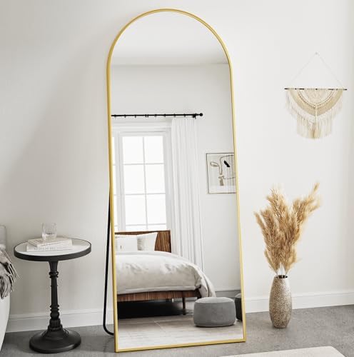 Prywot Arched Full Length Mirror, 58"x18" Full Body Mirror with Stand, Gold - Image 2