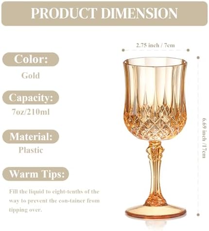 XUWAIDSGN 16 Pcs 7oz Plastic Vintage Wine Glasses Drinking Glasses Unbreakable Wedding Glassware Crystal Water Goblets Reusable Drinkware Vintage Champagne Flutes (16, Amber) - Image 2