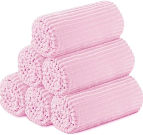 Buryeah 6 Pcs Flannel Blankets Bulk,Fall Outdoor Wedding, Pink by Buryeah