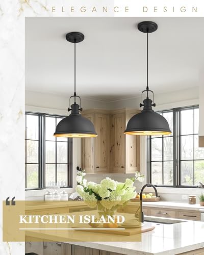 2-Pack Black Pendant Lights for Kitchen Island, 11.5" Metal Shade - Image 4