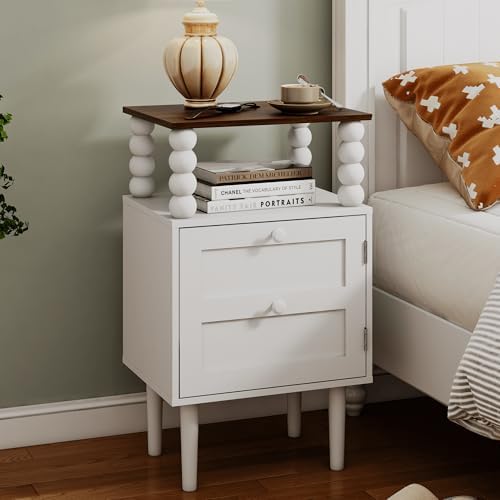 Veegle White Nightstand,Mid-Century Modern Bedside Table with Storage Drawer and Open Wood Shelf, for Bedroom and Small Spaces,Night Stand with Solid Wood Legs (White) by Unknown