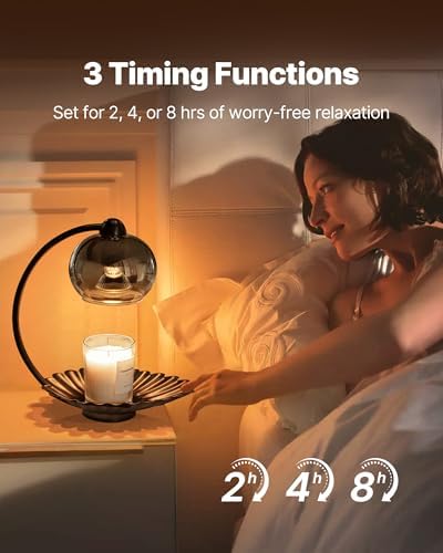 MAGCHARM Candle Warmer Lamp with Timer, Modern Warmer Lamp for Jar Candles, Electric Dimmable Wax Melt with Glass Lampshade & 2 Bulbs, Unique Home Decor House Warming for Women Mom Black - Image 2