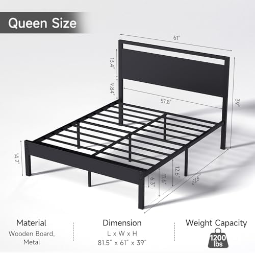 Z-hom Queen Bed Frame with Wooden Headboard & Footboard,Metal Platform Bed - Image 2