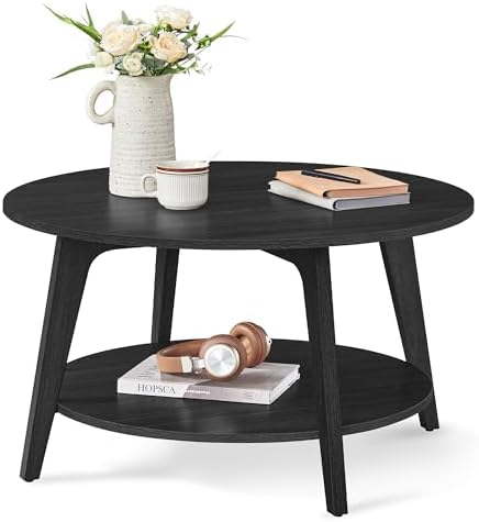 VASAGLE Round Coffee Table, 2-Tier Center Table with Storage, Tapered Legs by VASAGLEbySONGMICSHOME