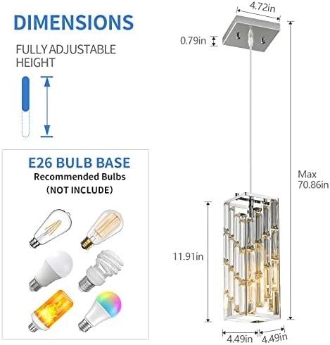 Chrome Pendant Lighting Modern Pendant Light, Mini Crystal Chandeliers,Adjustable Pendant Light Fixture for Kitchen Island Dinning Room Bedroom (2 Pack) - Image 3