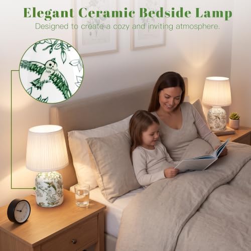 ShineTech Rechargeable Cordless Small Ceramic Table Lamps Set of 2, Green - Image 6