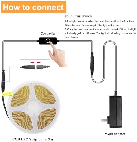 Pandery COB LED Strip,LED Strip Lights 3M/9.84ft,Touch Dimmable LED Strips,CRI90+,6000K Cool White cob led,1600LEDs,24V LED Tape Lights,Indoor for Bedroom, Kitchen, TV, Mirror,Cabinet - Image 3