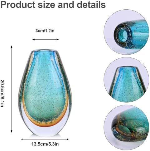 Decorative Glass Flower Vases Blown Vase for Home Decor Living Room Dining Room Shelf Mantel Tabletop Centerpiece Modern Art Deco Style Unique (Green) - Image 3