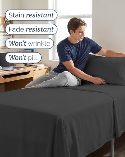 Twin XL 3 Piece Sheet Set - College Dorm Room Essentials - Charcoal - Image 5