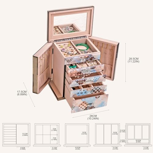 High End Glass Jewelry Box for Women, 5 Layer, Geometric Floral - Image 3