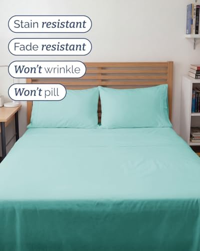 Full XL Sheets - 4 Piece Full XL Sheet Set - Cool & Breathable - Spa Blue - Image 5