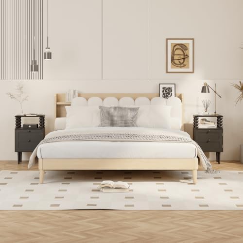Nightstand with Storage Drawer and Open Wood Shelf,Solid Wood Legs (Black) - Image 3
