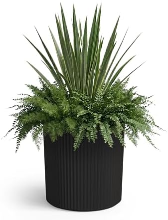 Mayne Haven 12in Round Fluted Modern Planter, Black by Mayne