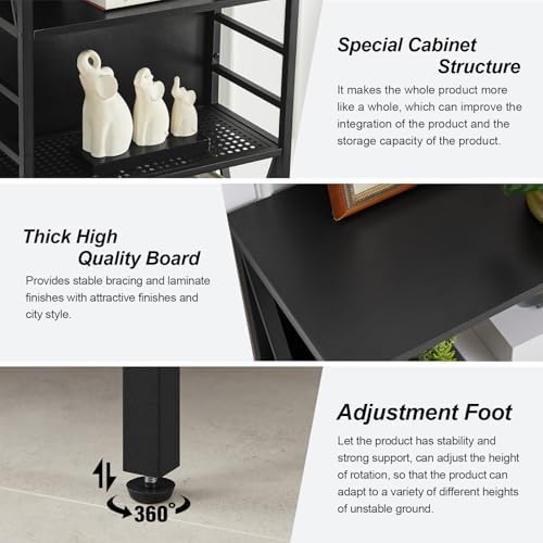 HOMISSUE Bookshelf, 7-Tier Bookshelf, Rustic Wood Metal Bookshelves and Bookcases, Freestanding Open Bookshelf, Industrial Tall Bookcase for Home Office, Living Room and Bedroom, Black - Image 4