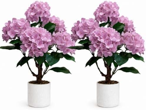 Artificial Hydrangea Trees, 2-Pack, Weighted Pots for Front Porch by Unknown