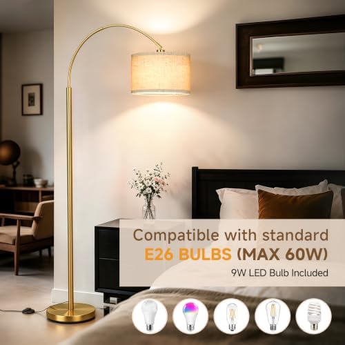 Arc Floor Lamps for Living Room, Gold Standing Lamp with Linen Shade - Image 6