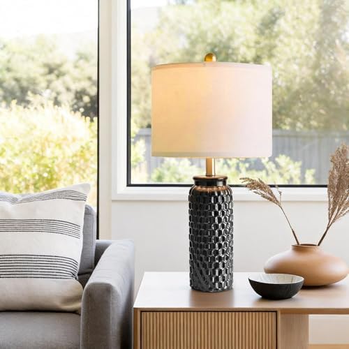 USumkky 24" Modern Ceramic Black Bedside Lamp Set of 2 Table Lamp for Bedroom Decor Farmhouse Table Lamp for Living Room Office Dorm - Image 3