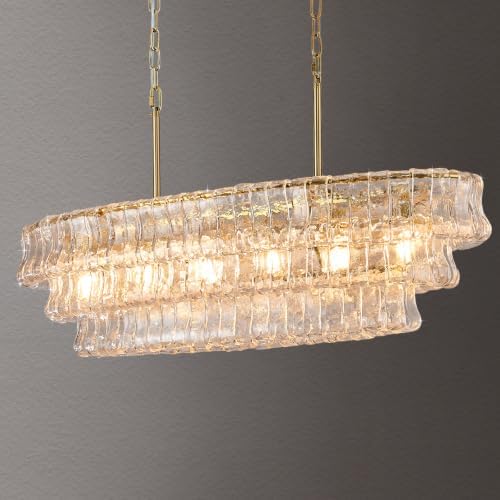 39in Large Chandelier Gold, Modern Dining Room Light Fixtures, 3 Layer Luxury Glass Chandelier 6 Light Rectangular Chandeliers for Dining Room Kitchen Island Living Room (Clear Glass) by Unknown