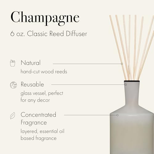 LAFCO New York Classic Reed Diffuser, Champagne - 6 oz - Up to 3 Months Fragrance Life - Reusable, Hand Blown Glass Vessel - Natural Wood Reeds - Made in the USA - Image 2