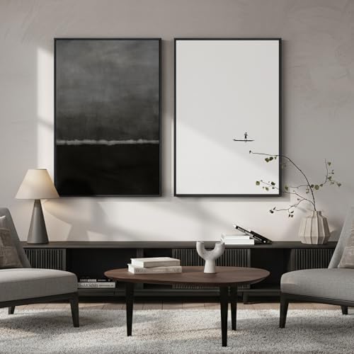 Framed Black and White Abstract Wall Art for Living Room Set of 2, 24x36 In - Image 2