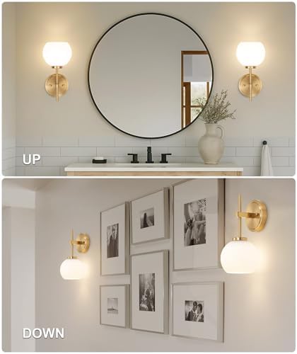 Gold Battery Operated Wall Sconce Set of 2, Wireless Rechargeable Sconces Wall Lighting with Remote Control, LED Dimmable Wall Lights with Opal White Glass Shade, 12 Colors RGB & 3 CCT Bulb - Image 6