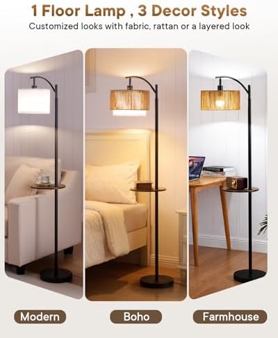 PESRAE Rattan Floor Lamp for Living Room, Farmhouse Arc Standing Lamp - Image 3