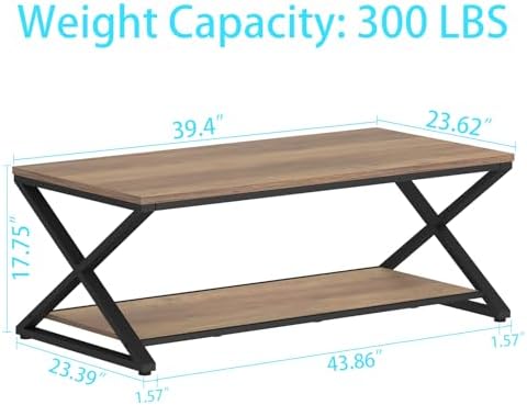 HSH 39" Rectangle Coffee Table with Storage for Living Room, Rustic Oak - Image 2