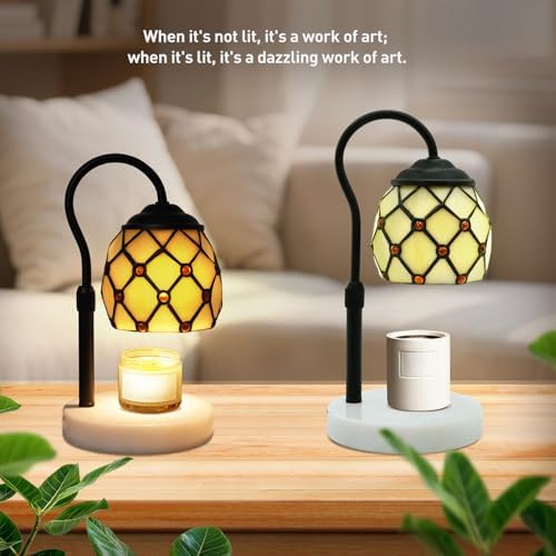 Cabochons Tiffany Candle Warmer Lamp, Adjustable Height Marble - Image 6
